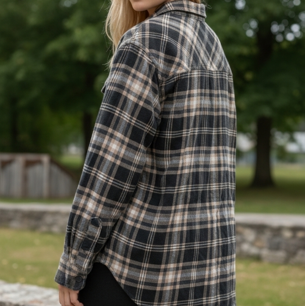 Sonoma Brown & White Plaid Button Down Shirt  Women’s XXL Cozy Grandpa-Core. - Picture 3 of 7